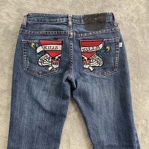 Vintage Ed Hardy Bootcut Jeans Womens 28x33”Love Kills Slowly Blue Denim Y2K